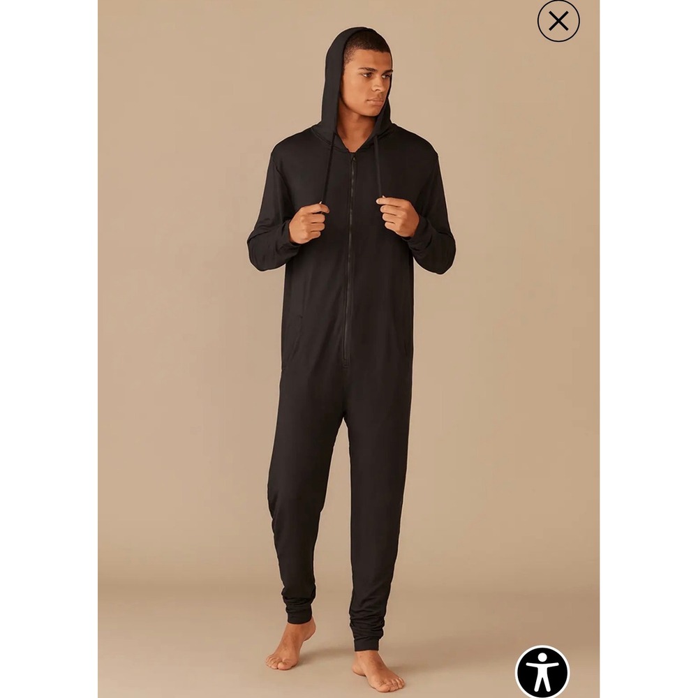 MeUndies Hooded Onesie Jumpsuit Men L/XL Black MicroModal Full Zip Loungewear